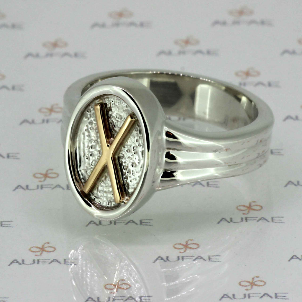 Aufae Gebo Rune ring in solid Sterling Silver with gold rune