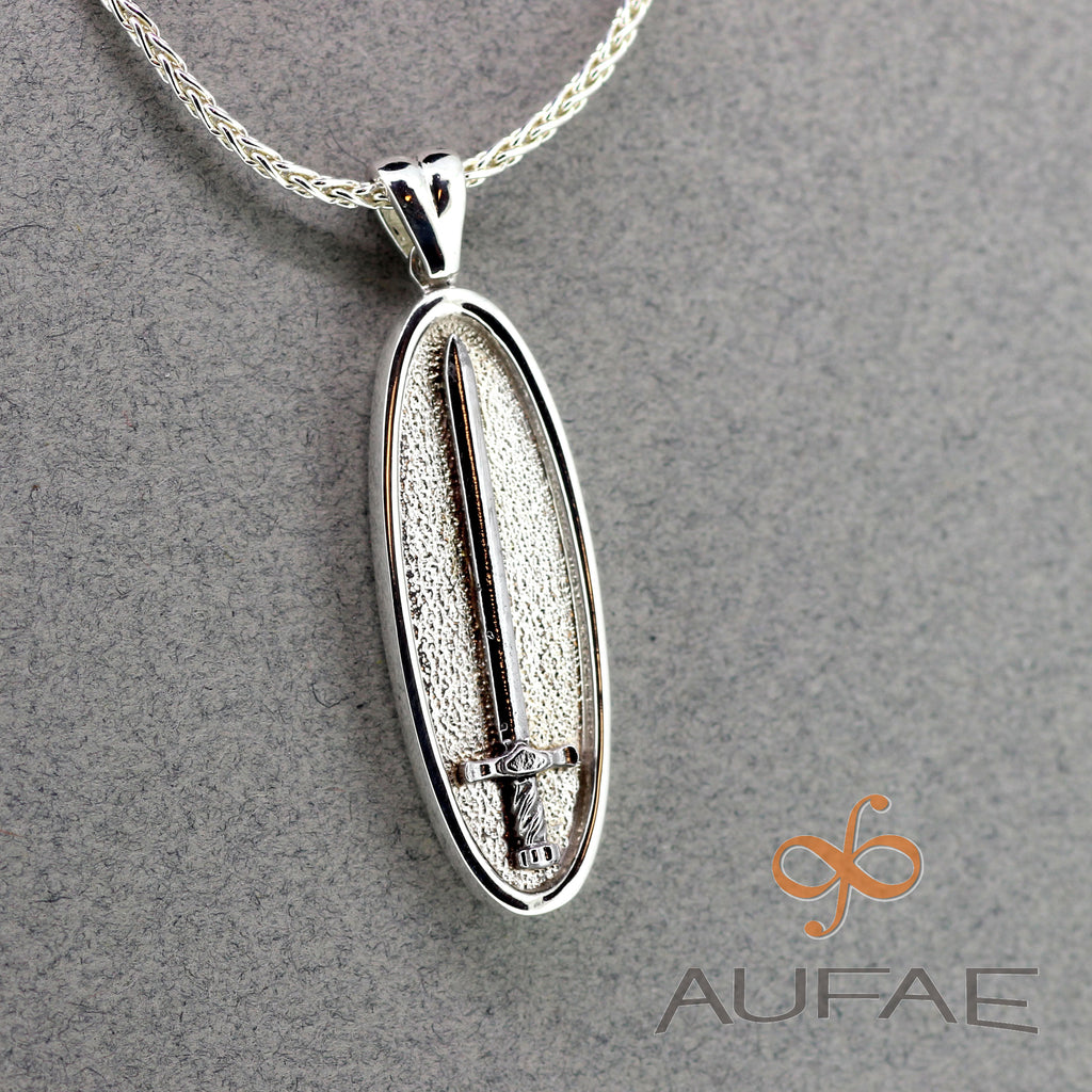 Aufae Sword oval Pendant in Sterling Silver with an IRON Sword