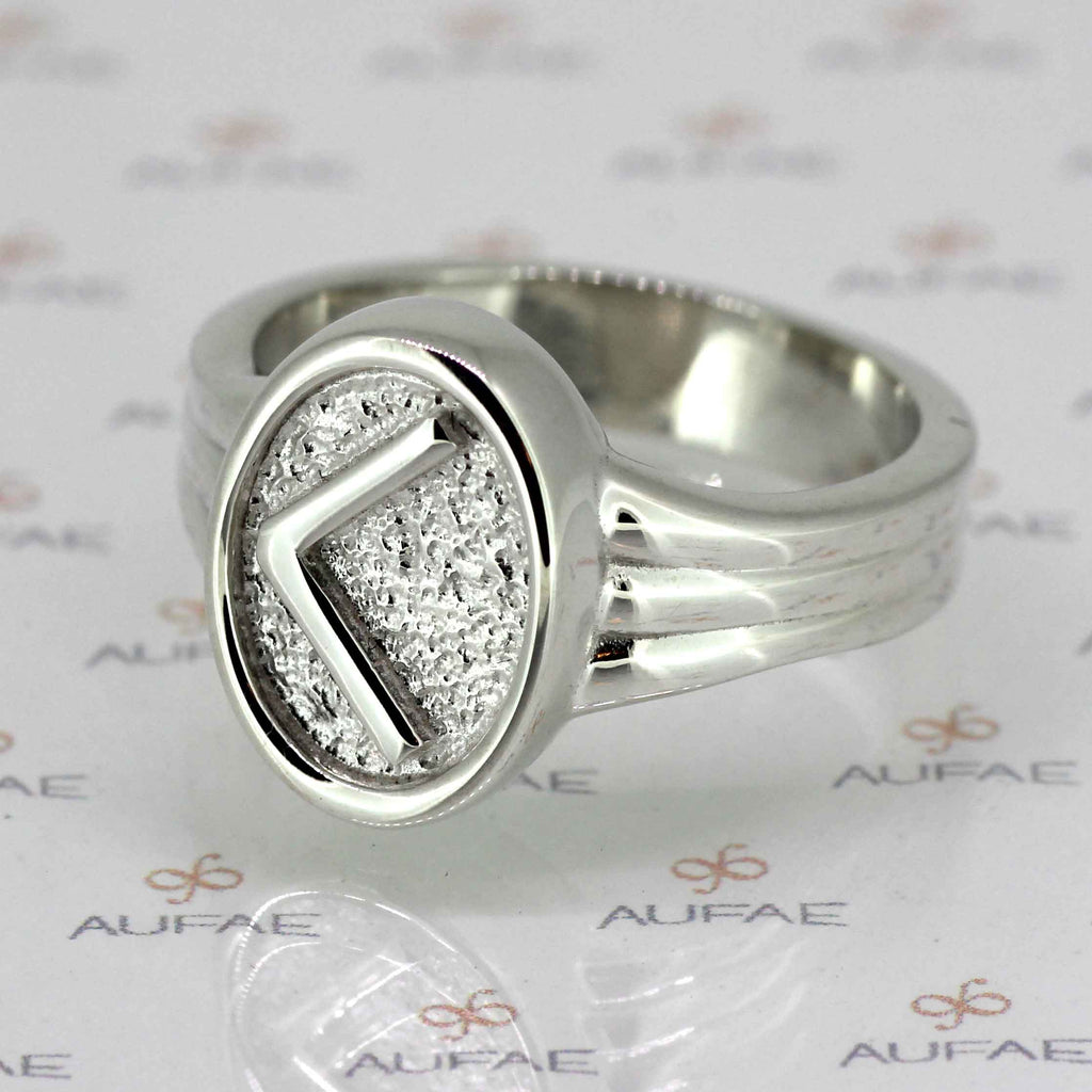 Aufae Kaunan (Kenaz) Rune ring in solid Sterling Silver