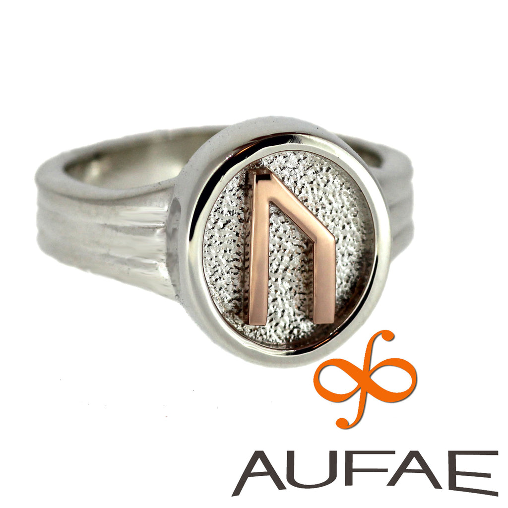 Aufae Uruz Rune Ring in Sterling Silver with 14K Rose Gold Uruz Rune
