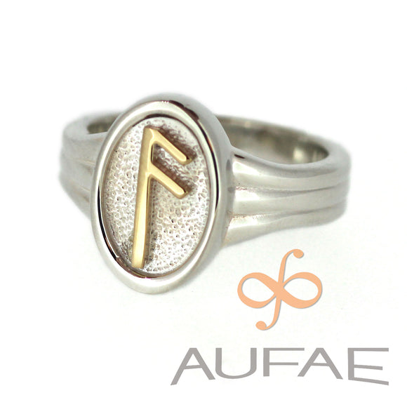 Ansuz Rune Ring in Sterling Silver with Gold or Steel Rune
