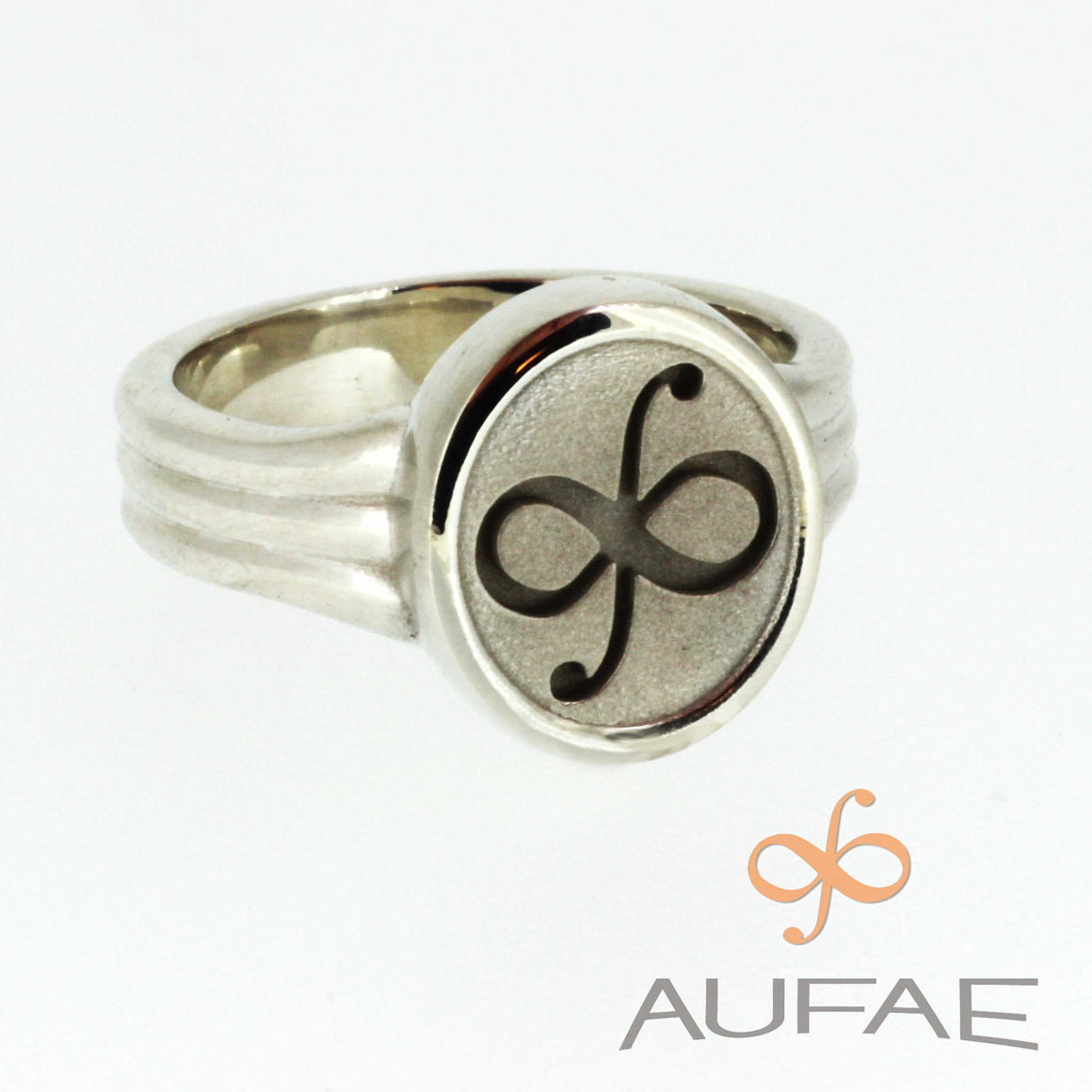 Aufae Logo Ring in Solid Sterling Silver with recessed logo