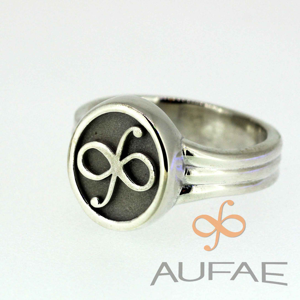 Aufae Logo Ring in Sterling Silver with Gold, Steel or Iron Logo