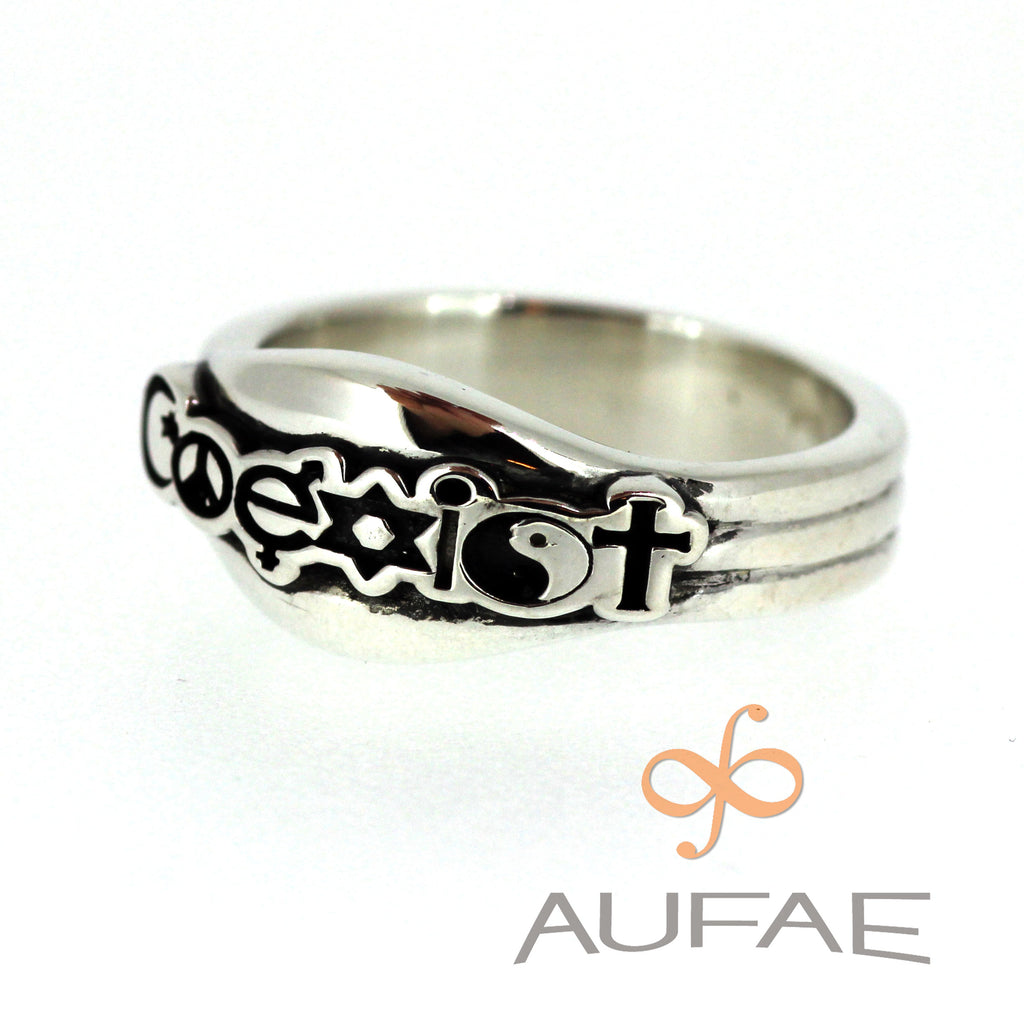 Coexist Ring in Sterling Silver, Wide Band