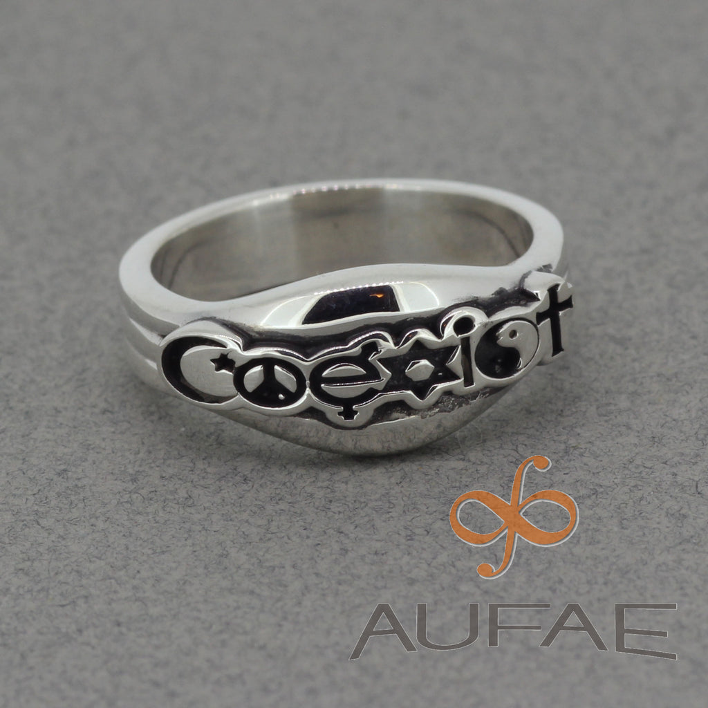 Coexist Ring in Sterling Silver, Wide Band