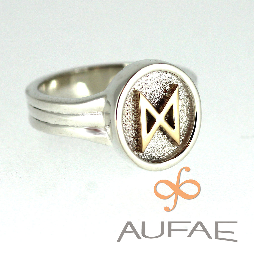 Aufae Dagaz Rune Ring in sterling silver with 14k Yellow Gold Dagaz Rune