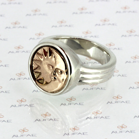 Aufae Sun and Moon ring in Sterling Silver with a 14K Gold Sun and Moon 