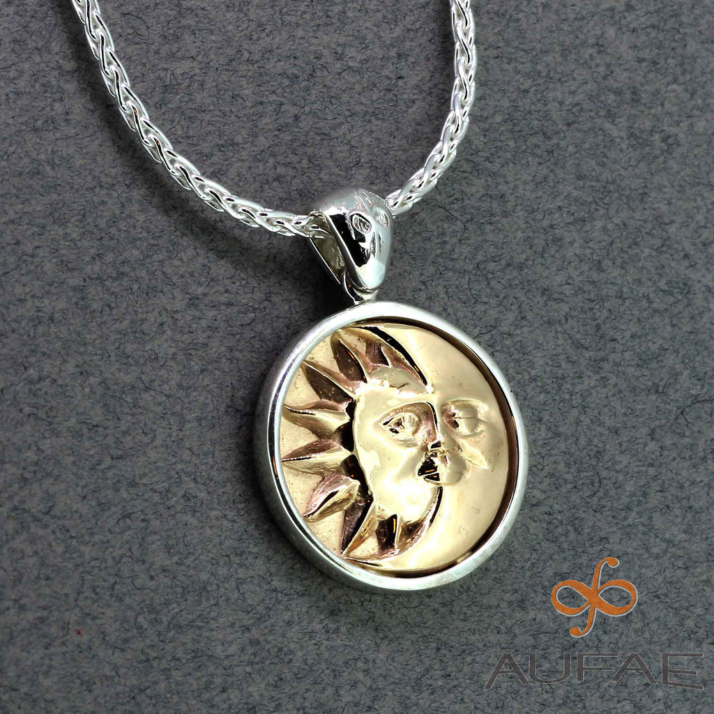 Aufae Sunmoon Pendant in Sterling Silver with14K Yellow Gold SunMoon, 17mm