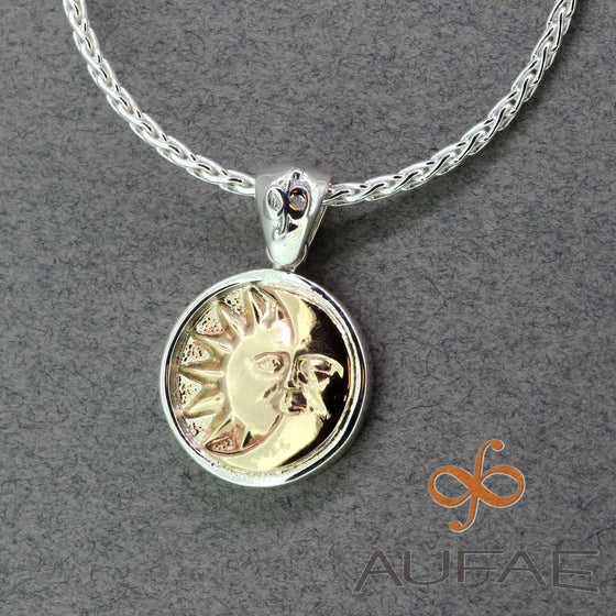 Aufae Sunmoon Pendant in Sterling Silver with 14K Yellow Gold SunMoon, 14mm