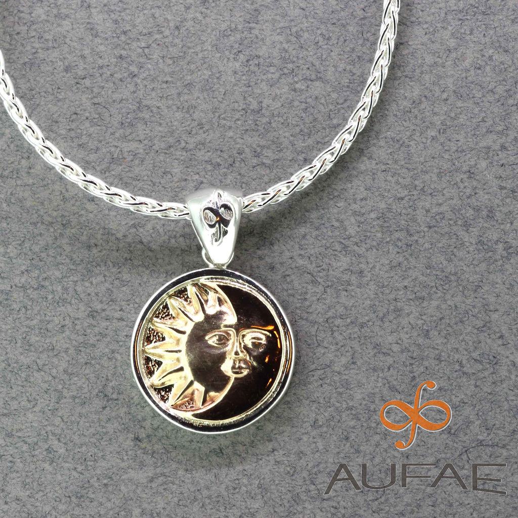 Aufae Sunmoon Pendant in Sterling Silver with 14K Yellow Gold SunMoon, 14mm