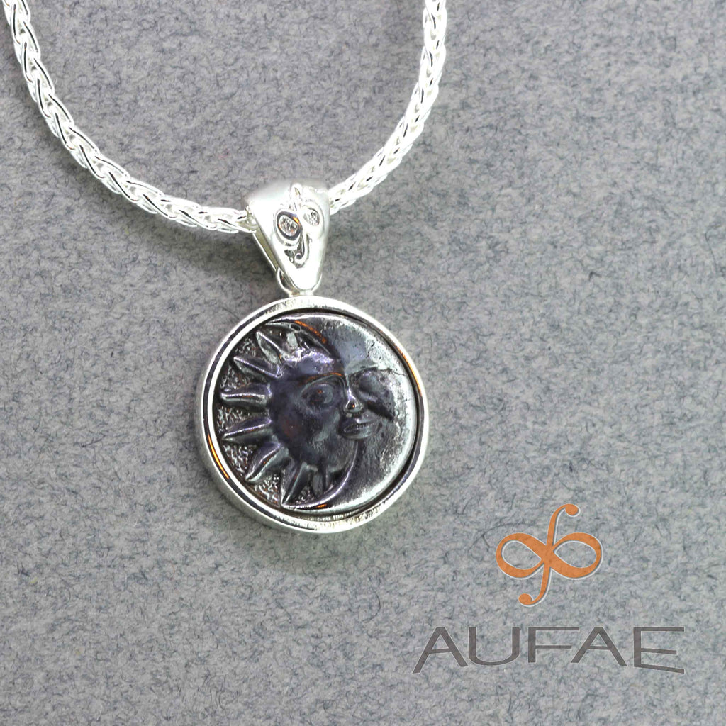 Aufae Sunmoon Pendant in Sterling Silver with Stainless Steel SunMoon, 14mm