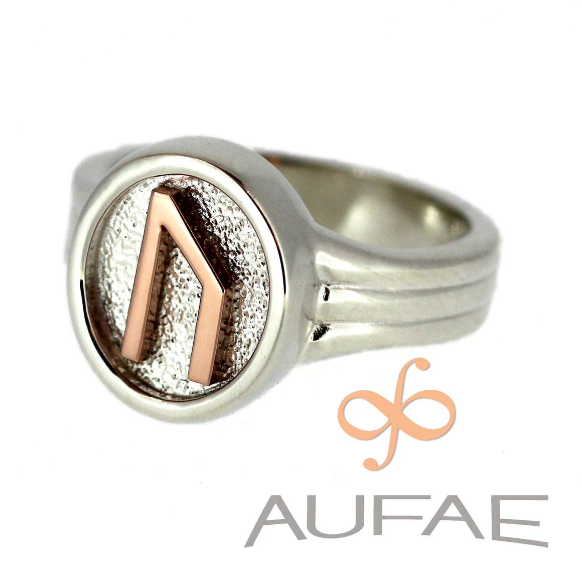 Aufae Uruz Rune Ring in Sterling Silver with 14K Rose Gold Uruz Rune
